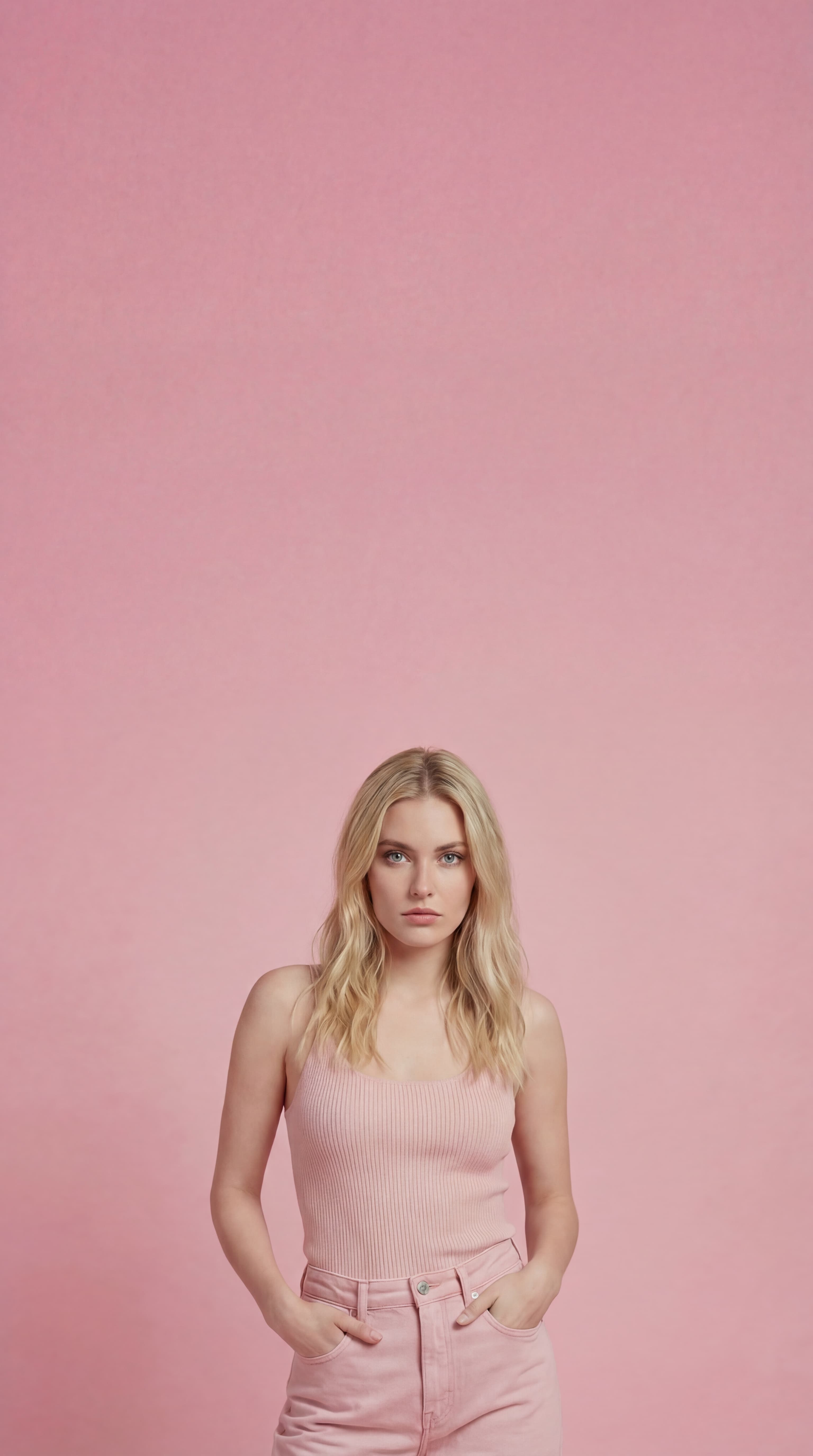 An Asian female estetiq created AI generated models for fashion model wearing a stylish pink outfit.